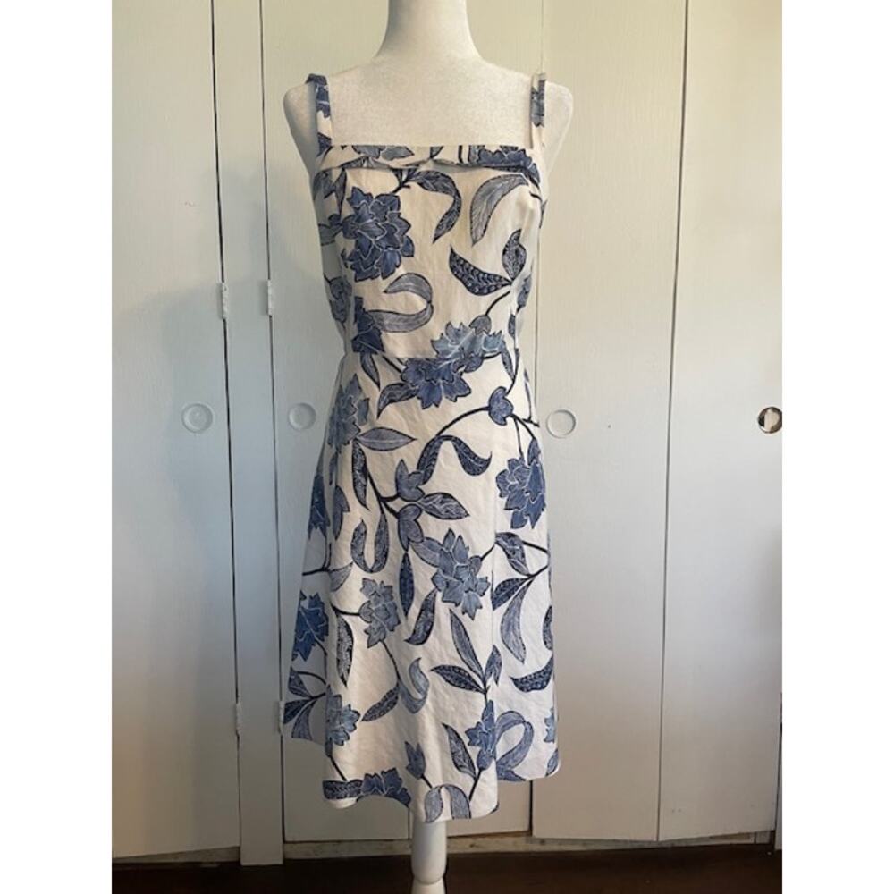 Yves Cossette Depeche Mode Size 12 Linen Sundress White Blue Print